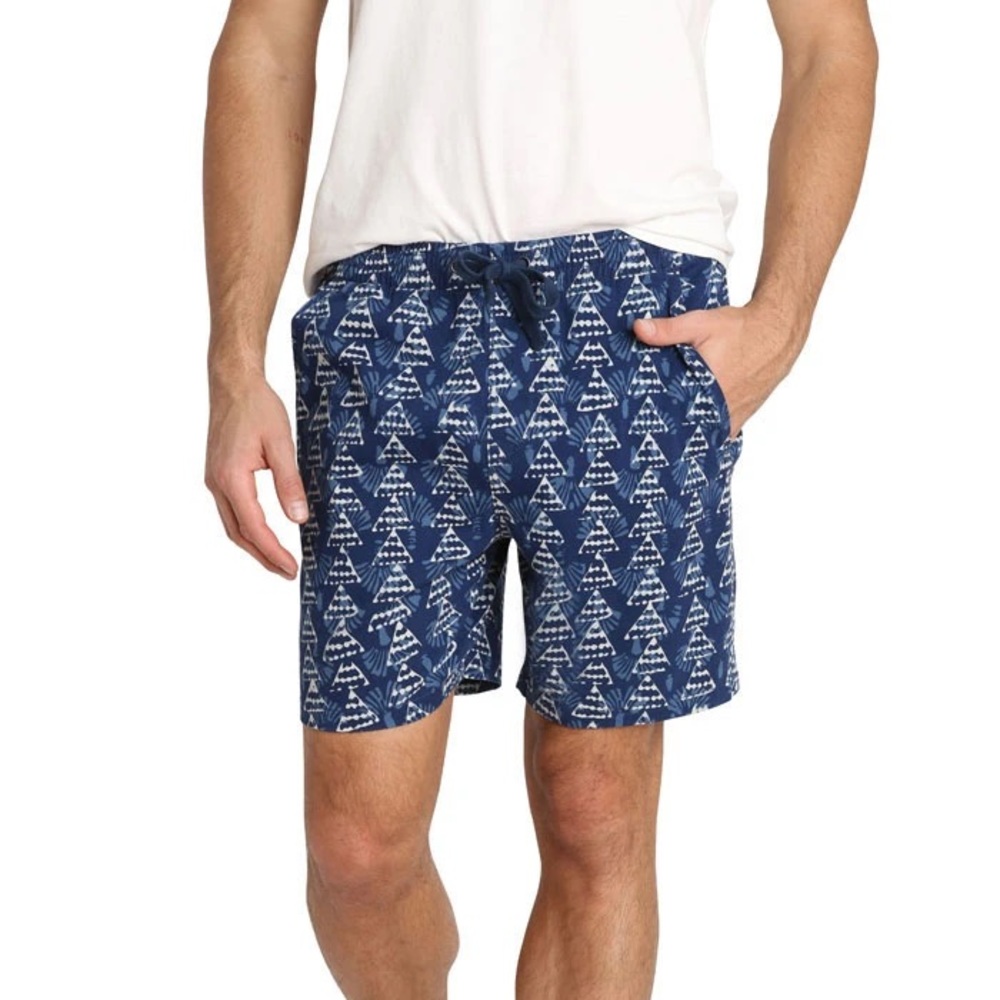 MENS INDIGO PRINTED STRETCH TWILL PULL ON DOCK SHORT SIZE S